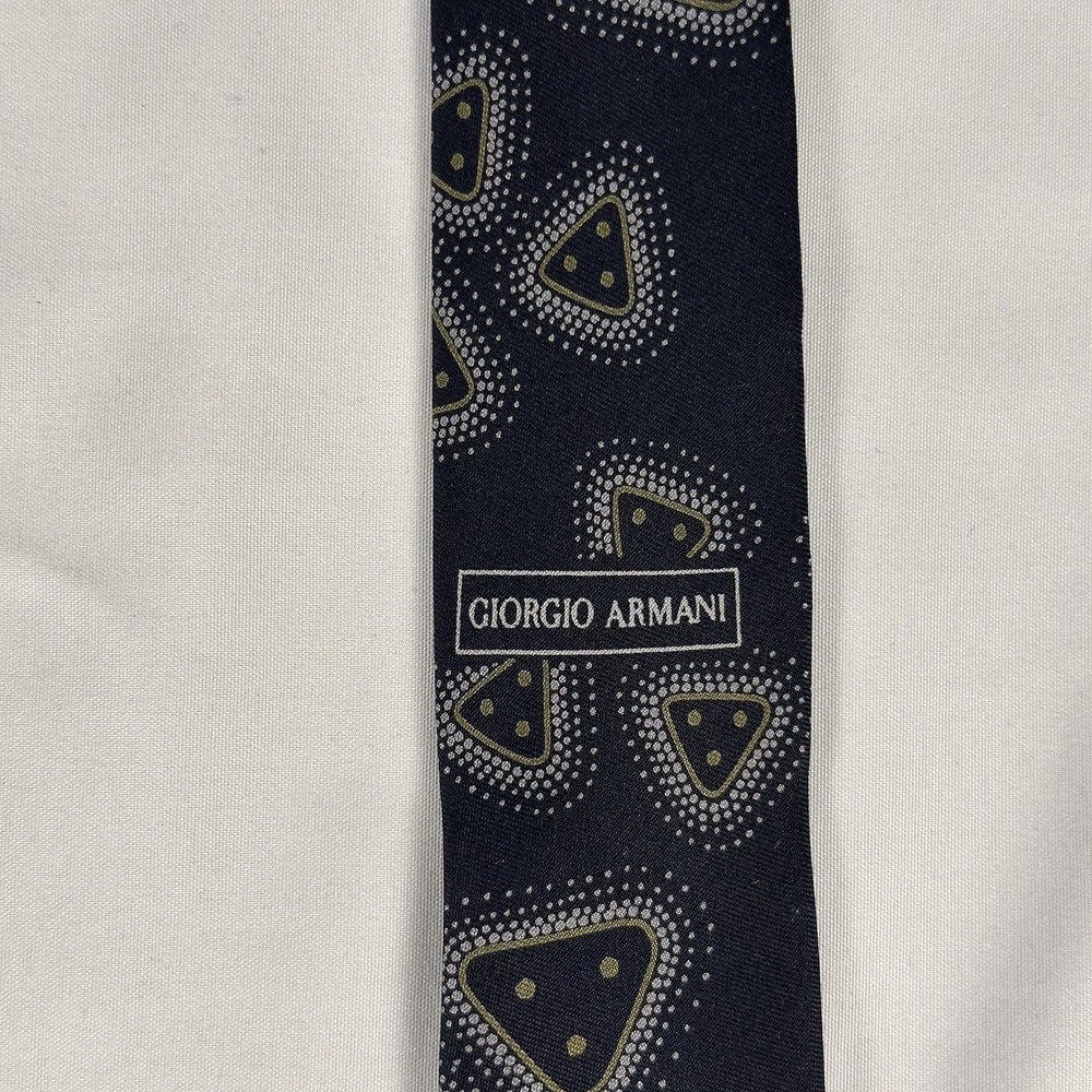 Giorgio Armani Cravatte Silk Tie Black Silver Geometric Made In Italy 3.5" W - Picture 5 of 9